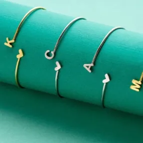 Initial Heart Bangle Bracelet