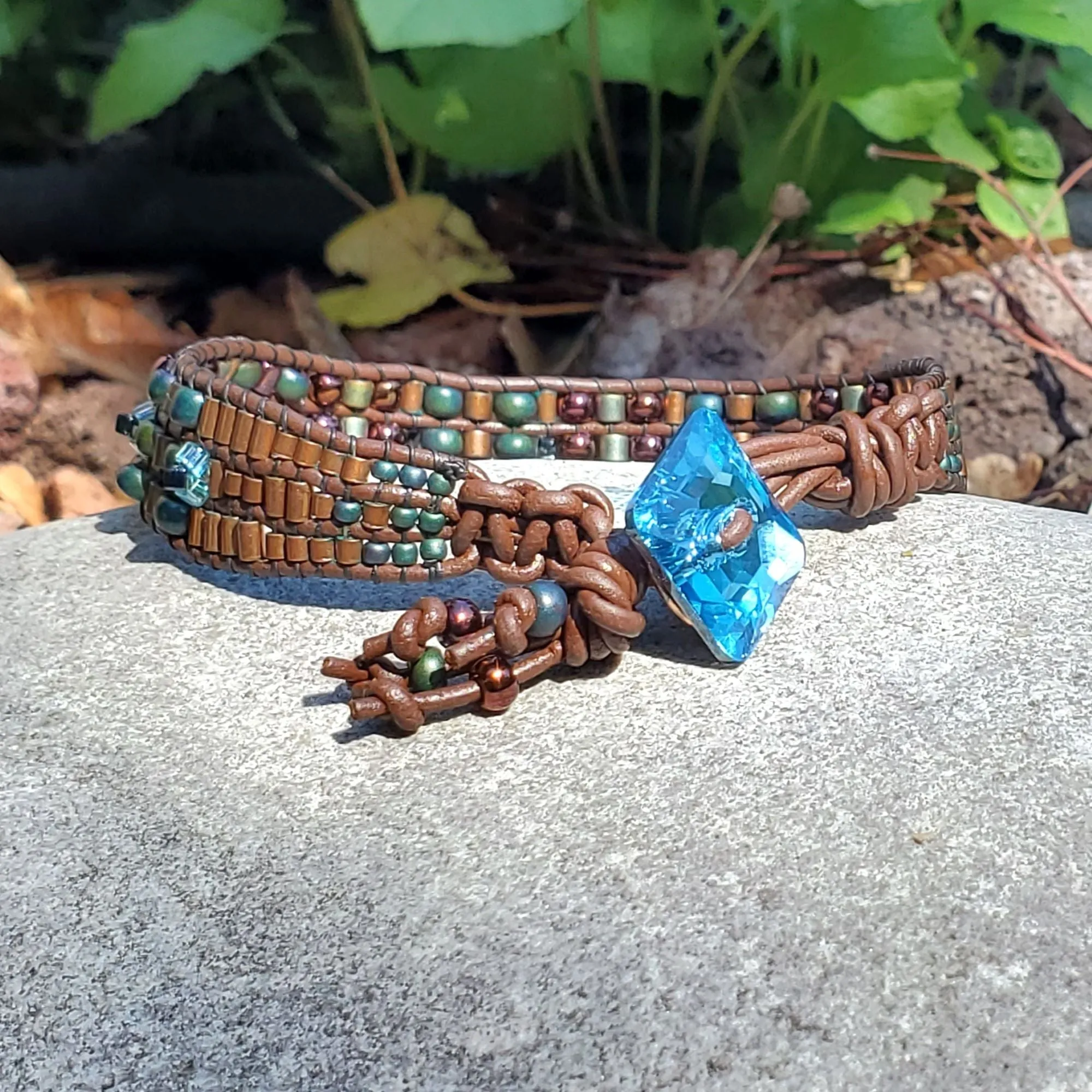 Intricate Bead Woven Swarovski Crystal Button Glam Bracelet