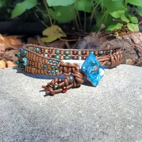 Intricate Bead Woven Swarovski Crystal Button Glam Bracelet