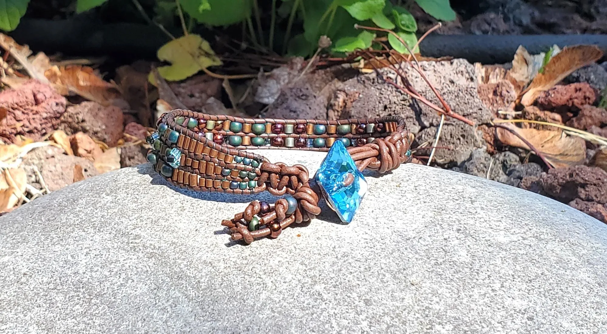 Intricate Bead Woven Swarovski Crystal Button Glam Bracelet