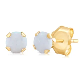 Jewelili 10K Yellow Gold with Round Shape Created Opal Stud Earrings