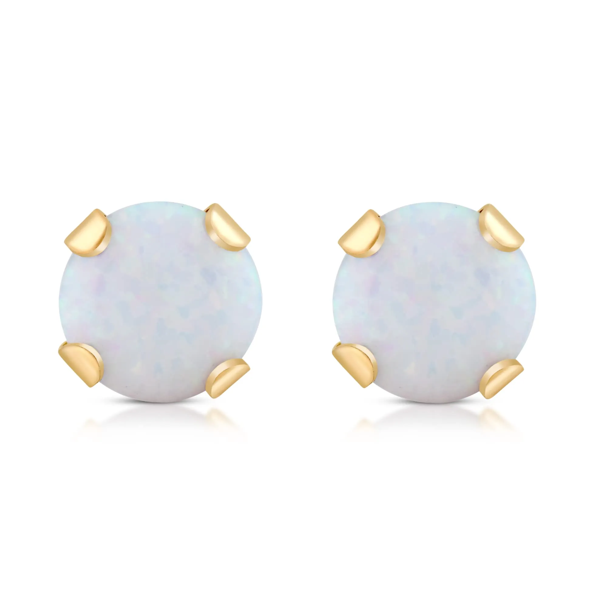 Jewelili 10K Yellow Gold with Round Shape Created Opal Stud Earrings