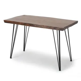 Kaia Modern Industrial Faux Live Edge Dining Table with Hairpin Legs, Natural and Black