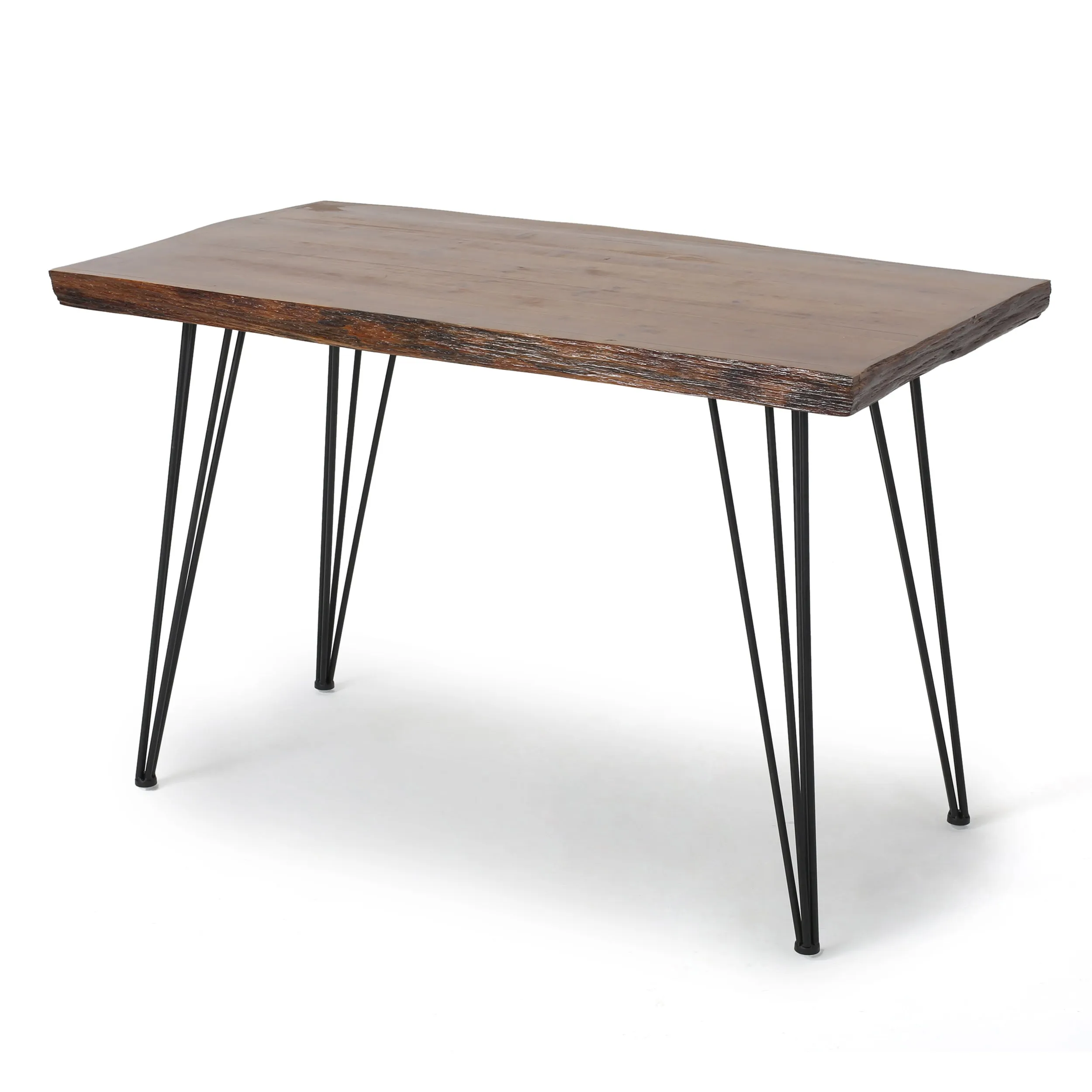 Kaia Modern Industrial Faux Live Edge Dining Table with Hairpin Legs, Natural and Black