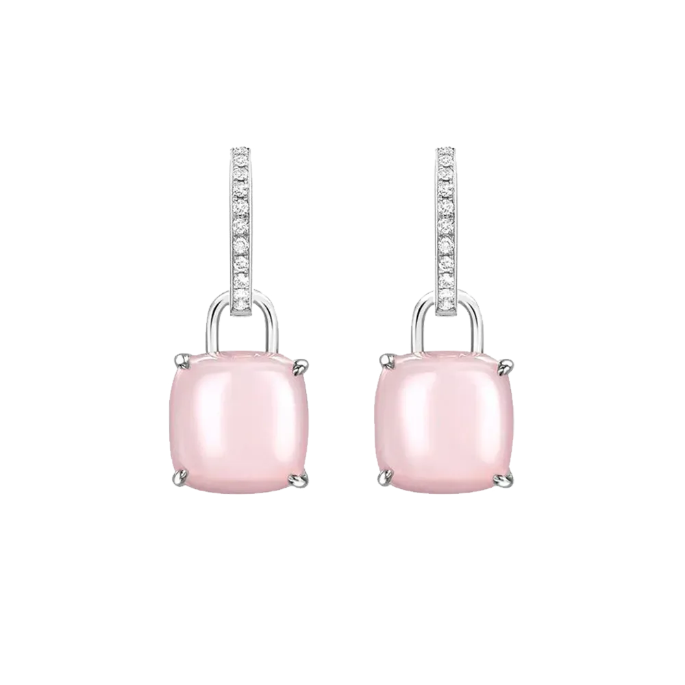 Kiki McDonough Cushion Pink Opal and Diamond Earrings