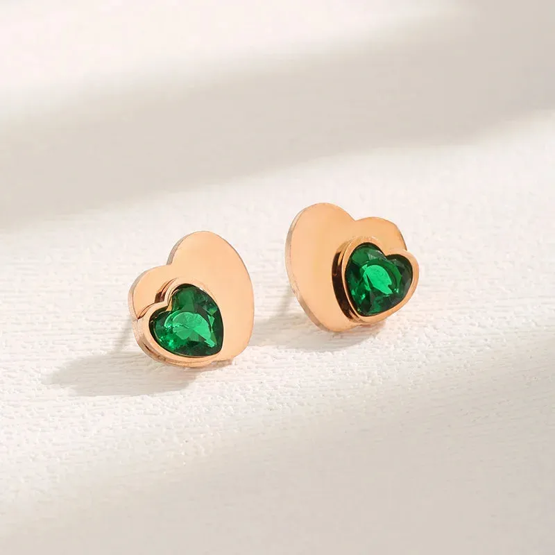 korean vintage delicate zircon shell heart stainless steel gold plated light luxury women's  high quality design stud earrings