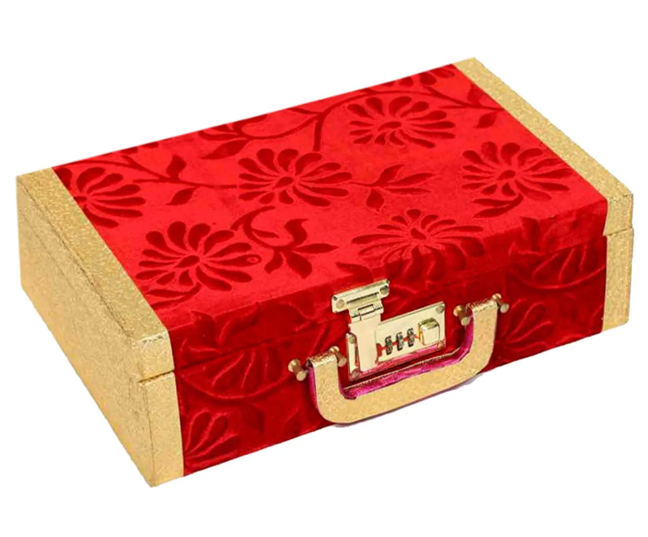 Kuber Industries Wooden 1 Piece Three Rod Velvet Bangle Storage Box with Lock System (Maroon & Gold) -CTKTC38886
