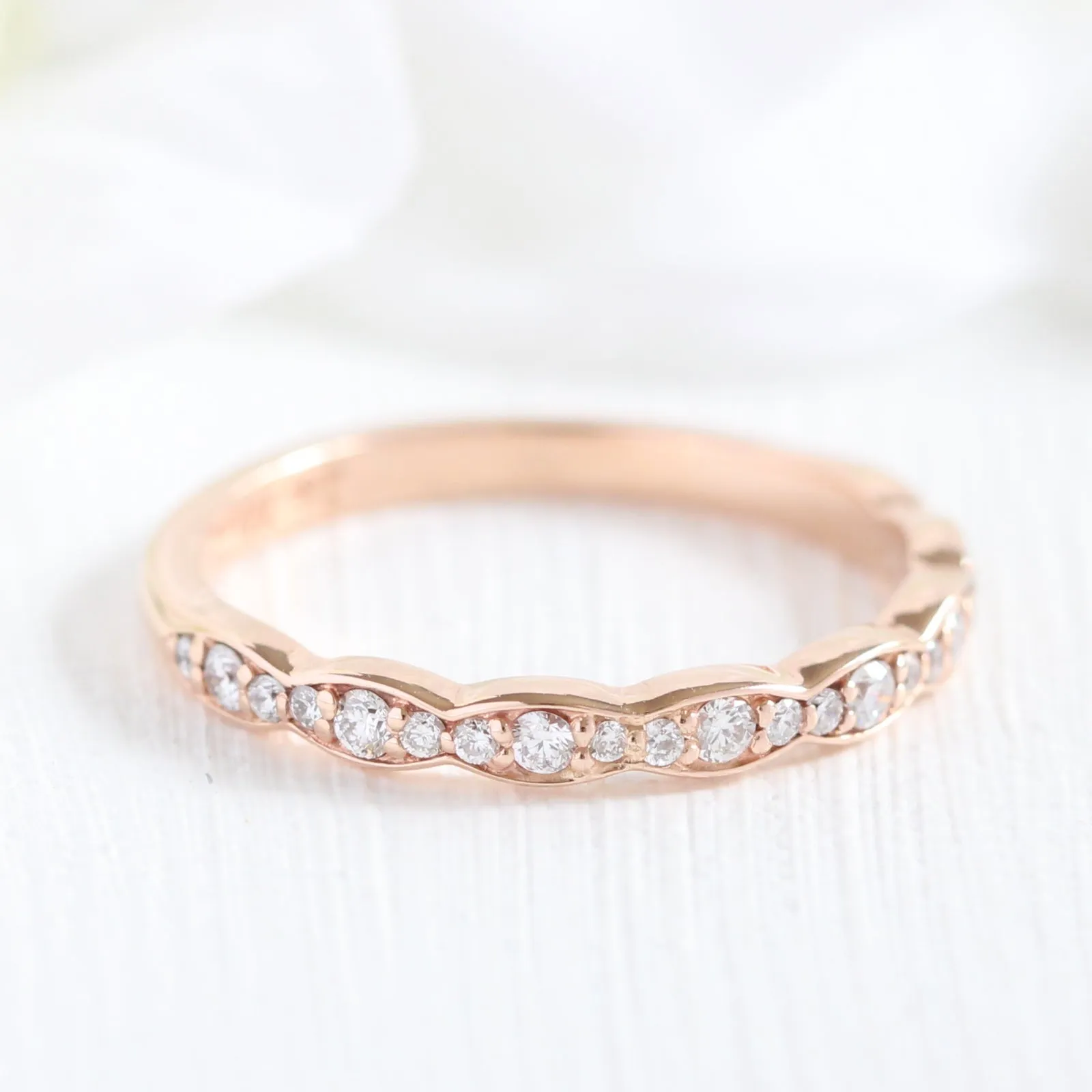 Large Tiara Halo Pear Ruby Ring Set w/ Scalloped Diamond Wedding Band