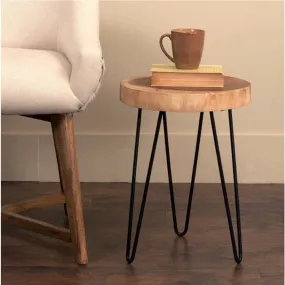LATEST HANDICRAFTS Rustic Live Edge Wooden Slice End Table | Natural Tree Slap Coffee Table for Bedroom, Living Room Decor (35 x 35 x 47 cm) Folding Metal Hairpin Legs