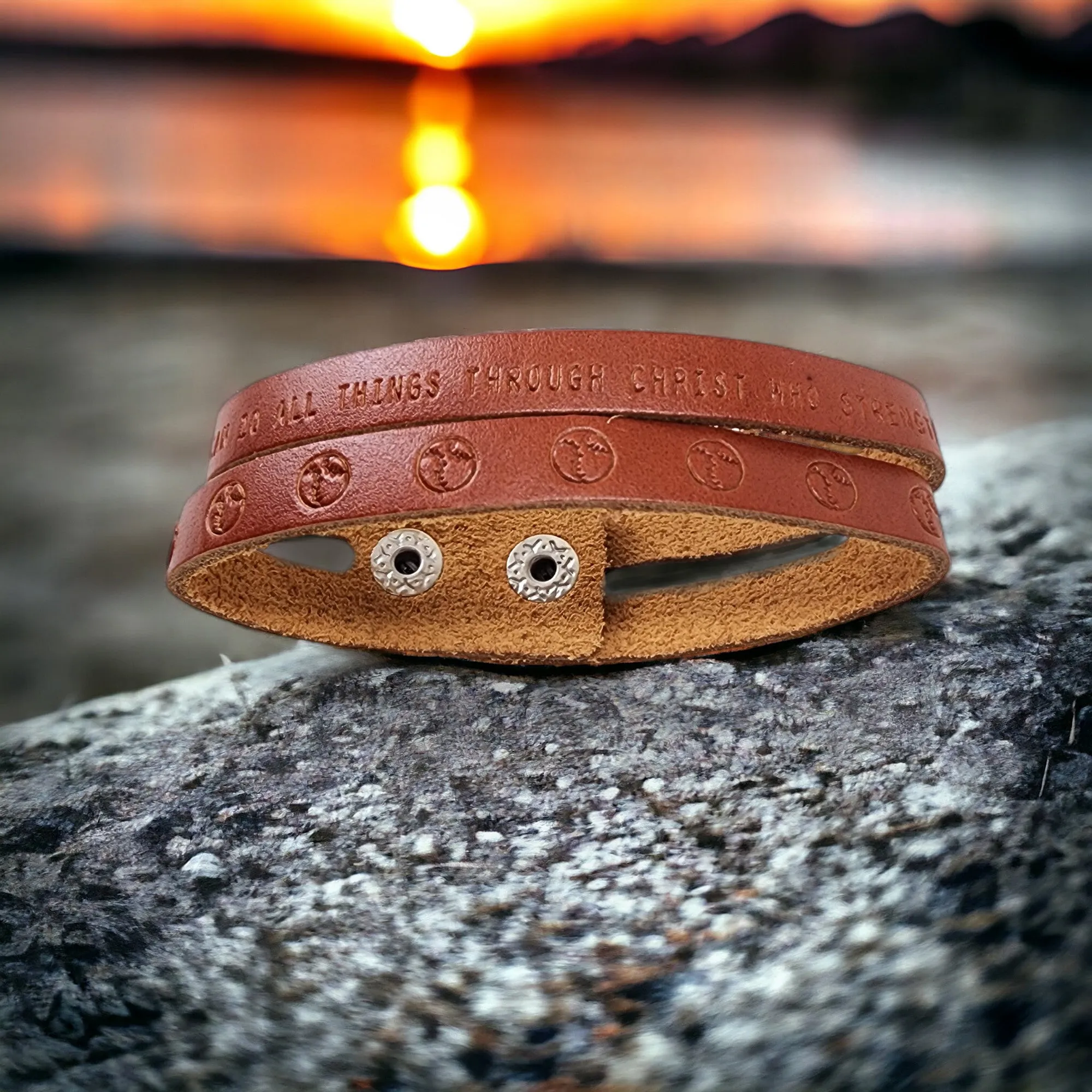 Leather Bracelet Dual Baseball - Softball Philippians 4:13 -Stamped
