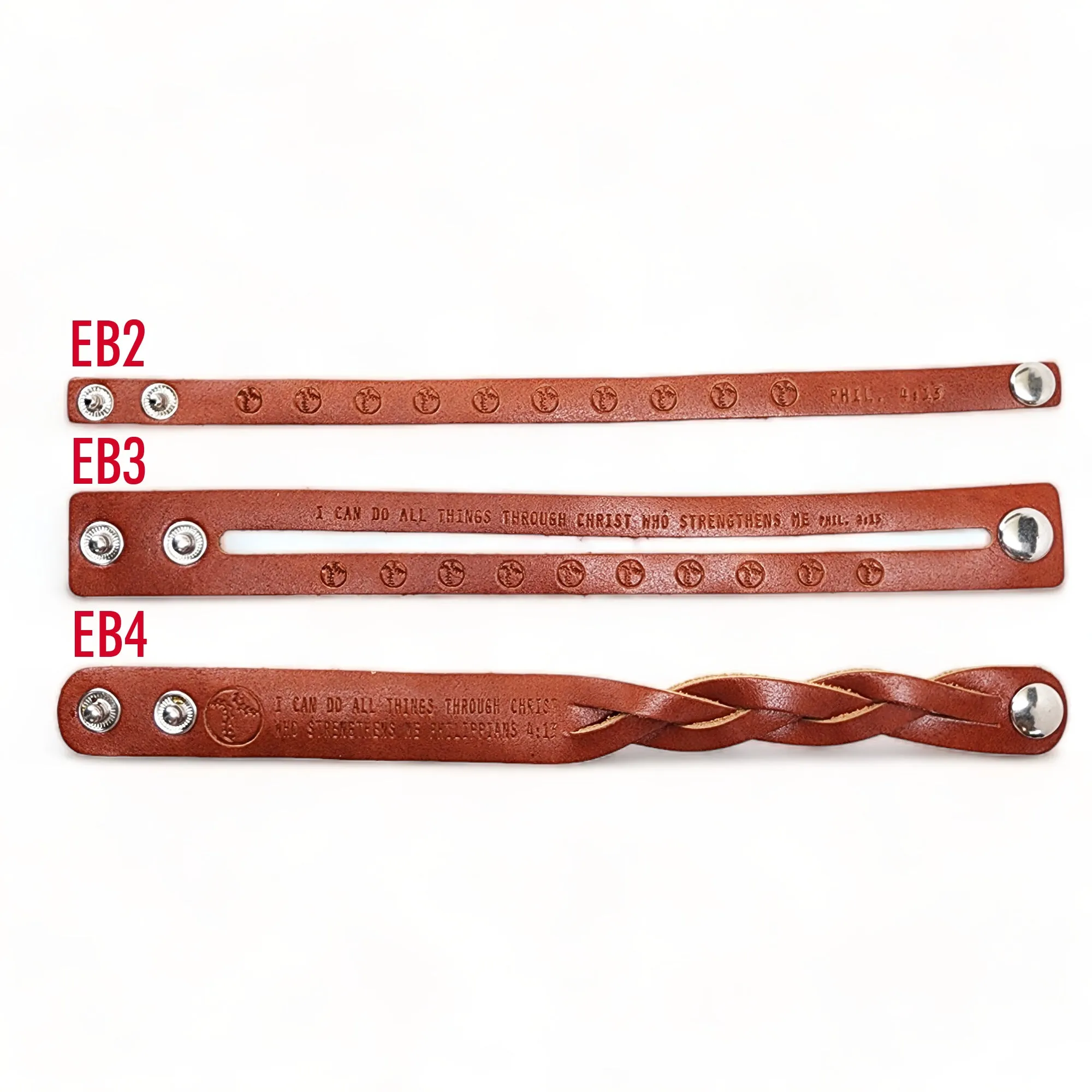 Leather Bracelet Dual Baseball - Softball Philippians 4:13 -Stamped