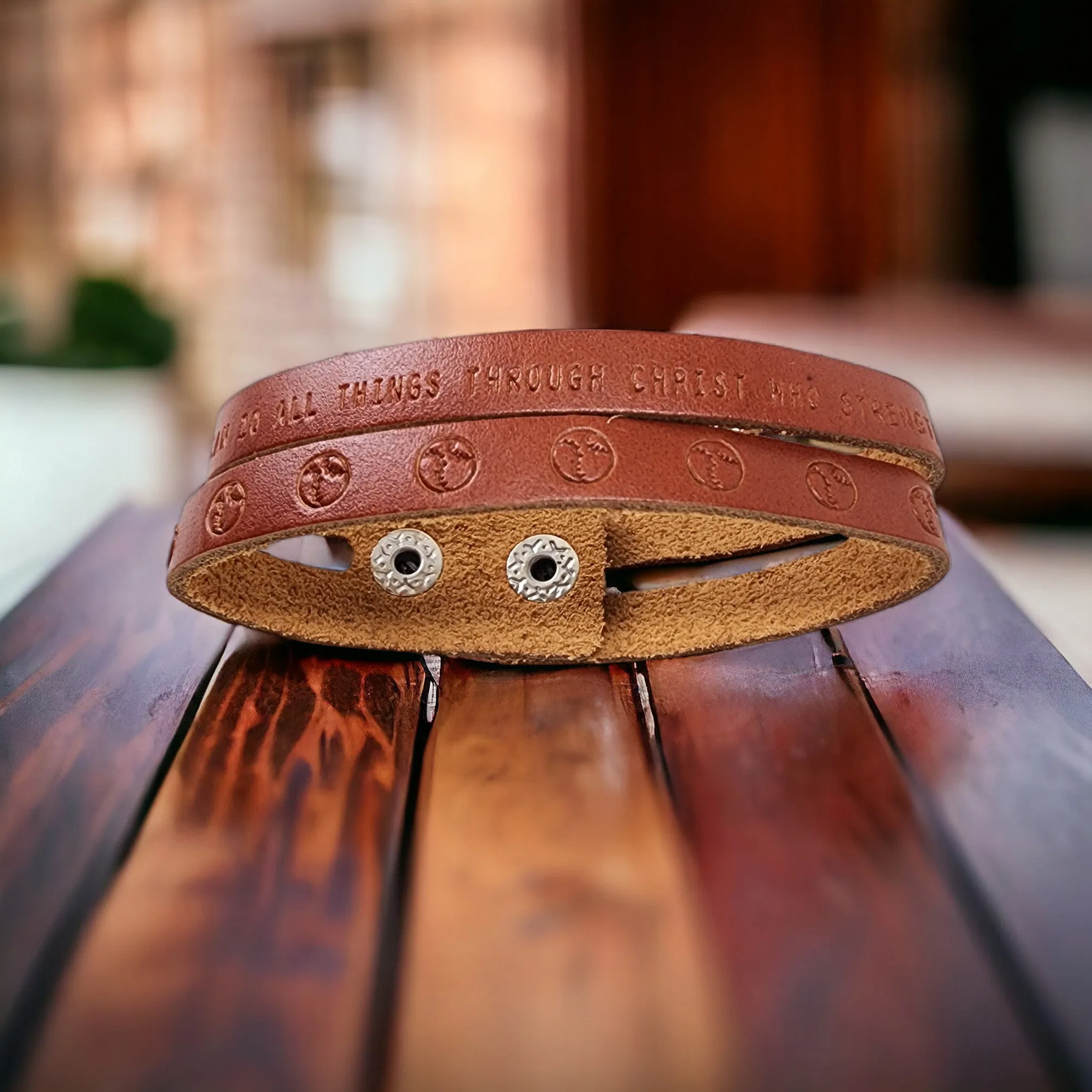 Leather Bracelet Dual Baseball - Softball Philippians 4:13 -Stamped