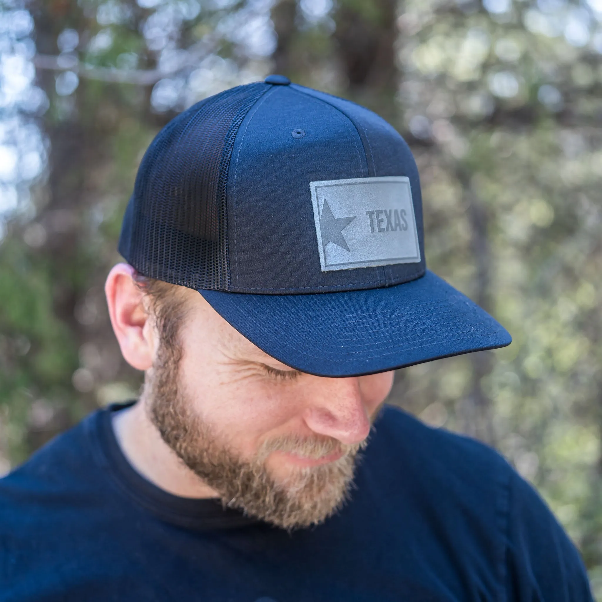 Leather Patch Performance Style Trucker Hat - Texas License Plate Stamp
