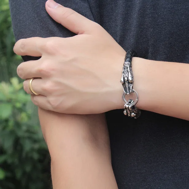 Leather Tibetan silver men bracelet titanium fashion male vintage accessories parataxis dragon bracelet men jewelry