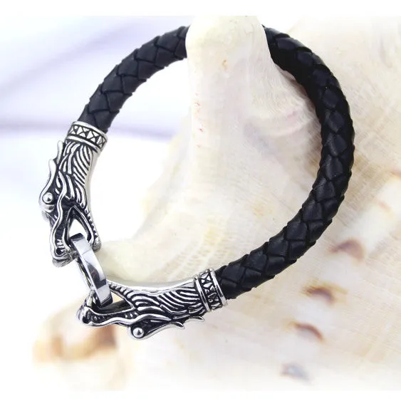 Leather Tibetan silver men bracelet titanium fashion male vintage accessories parataxis dragon bracelet men jewelry