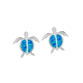 Life@Sea Genuine Sterling Silver & Synthetic Opal/Larimar Flat Sea Turtle Stud Earrings