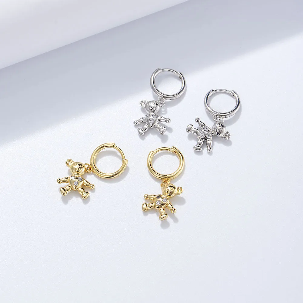 Love Bear with Zircon Silver Drop Earrings for Women