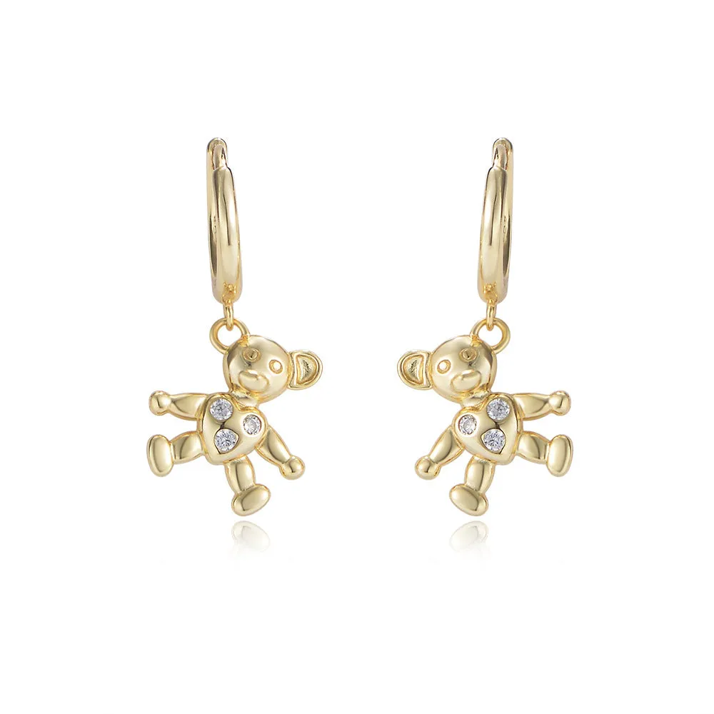 Love Bear with Zircon Silver Drop Earrings for Women