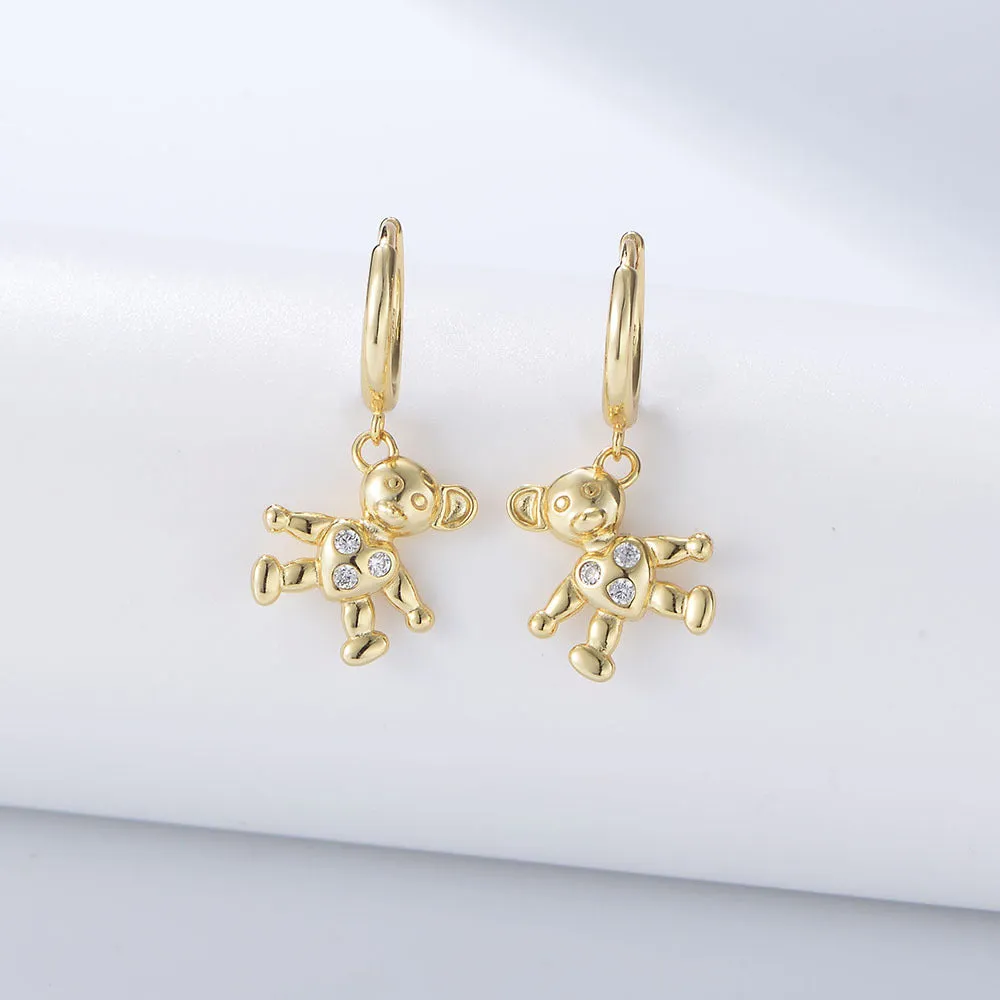 Love Bear with Zircon Silver Drop Earrings for Women