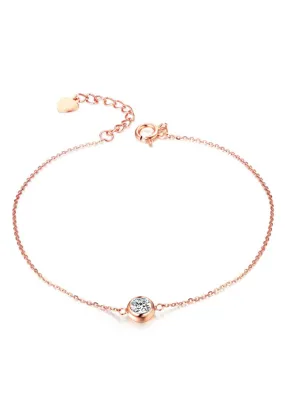 Lux Zirconia Round Bezel Solitaire Pendant Rose Gold Bracelet
