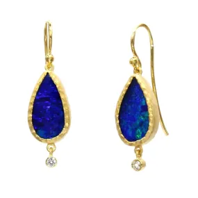 Marika Diamond, Blue Opal & 14k Gold Earrings - M7206