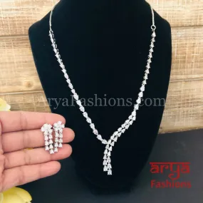 Meghan Silver CZ Trendy Necklace with Earrings