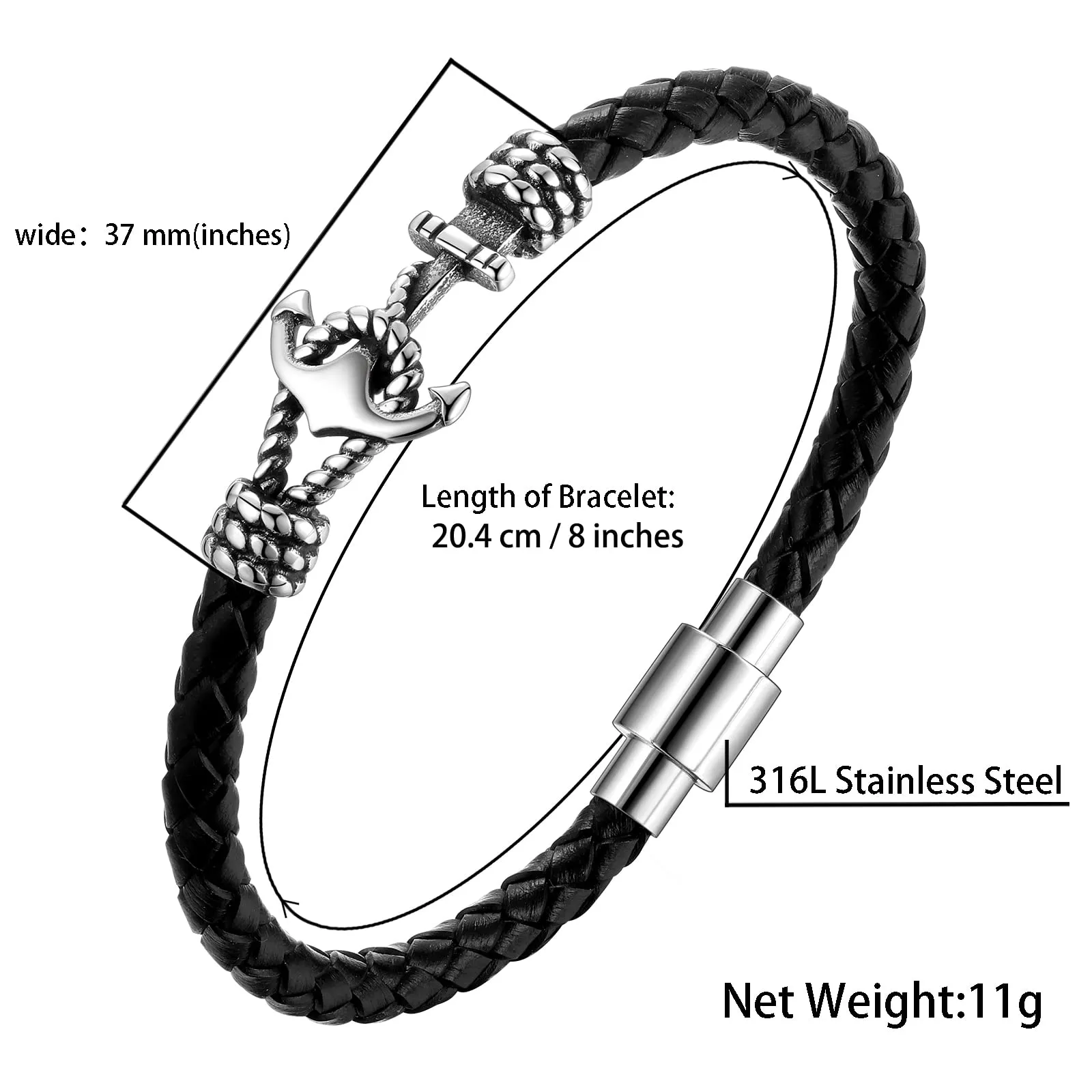 Men Cross Bracelet Jewelry Leather Black Braided Wristbands Stainless Steel