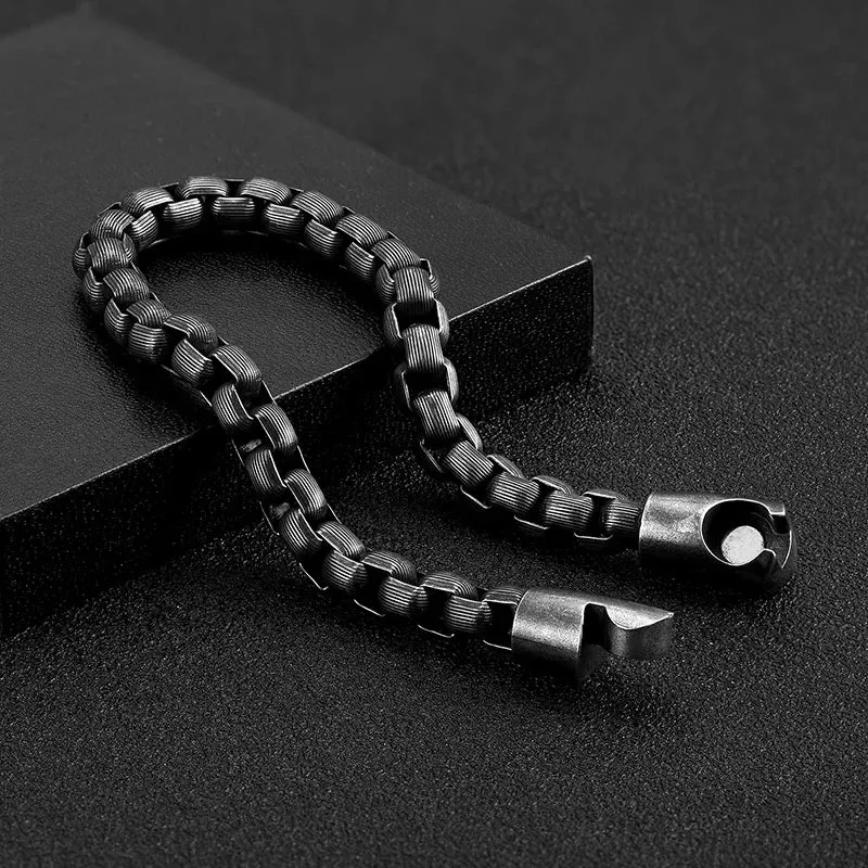 Men's Vintage Oxidized Black Box Link Chain Bracelet
