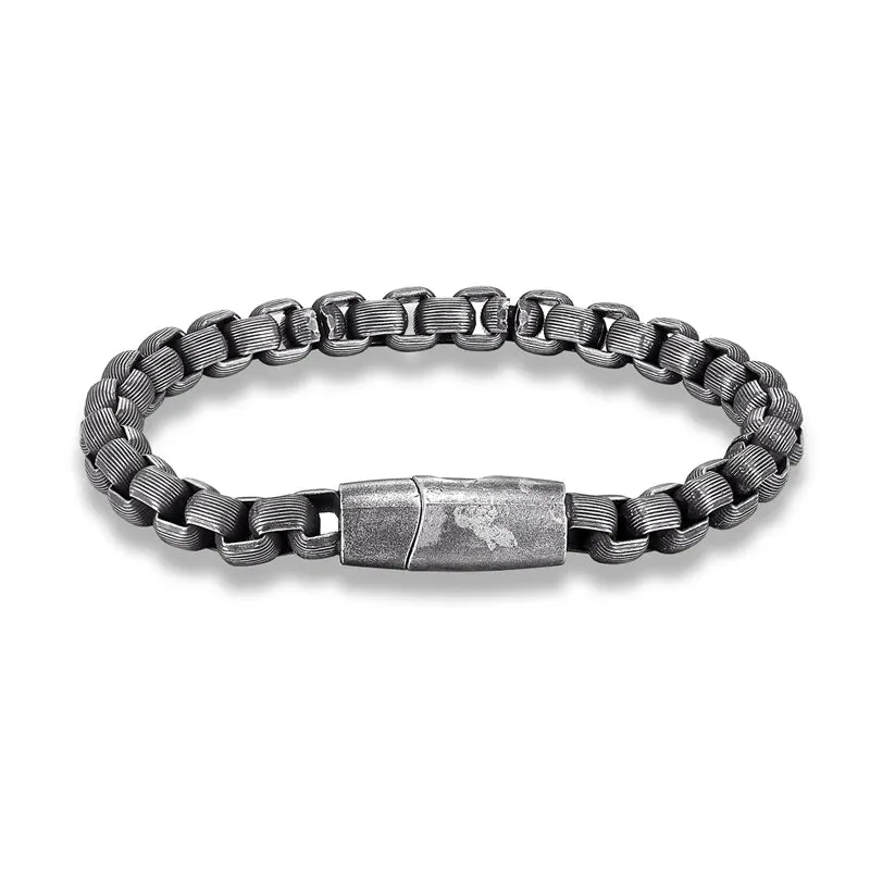 Men's Vintage Oxidized Black Box Link Chain Bracelet