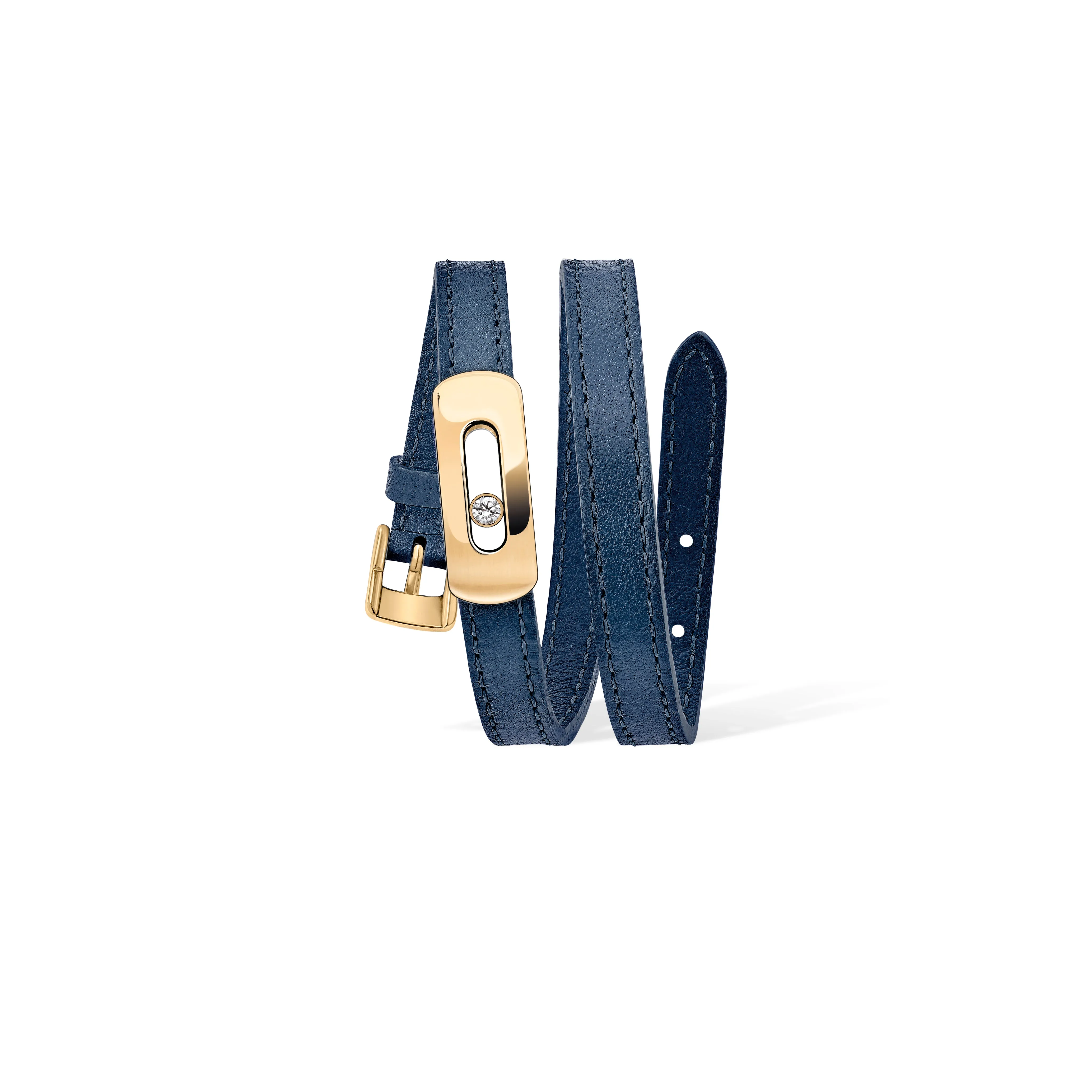 MESSIKA, MY MOVE LEATHER BRACELET, CHINA BLUE, YELLOW GOLD