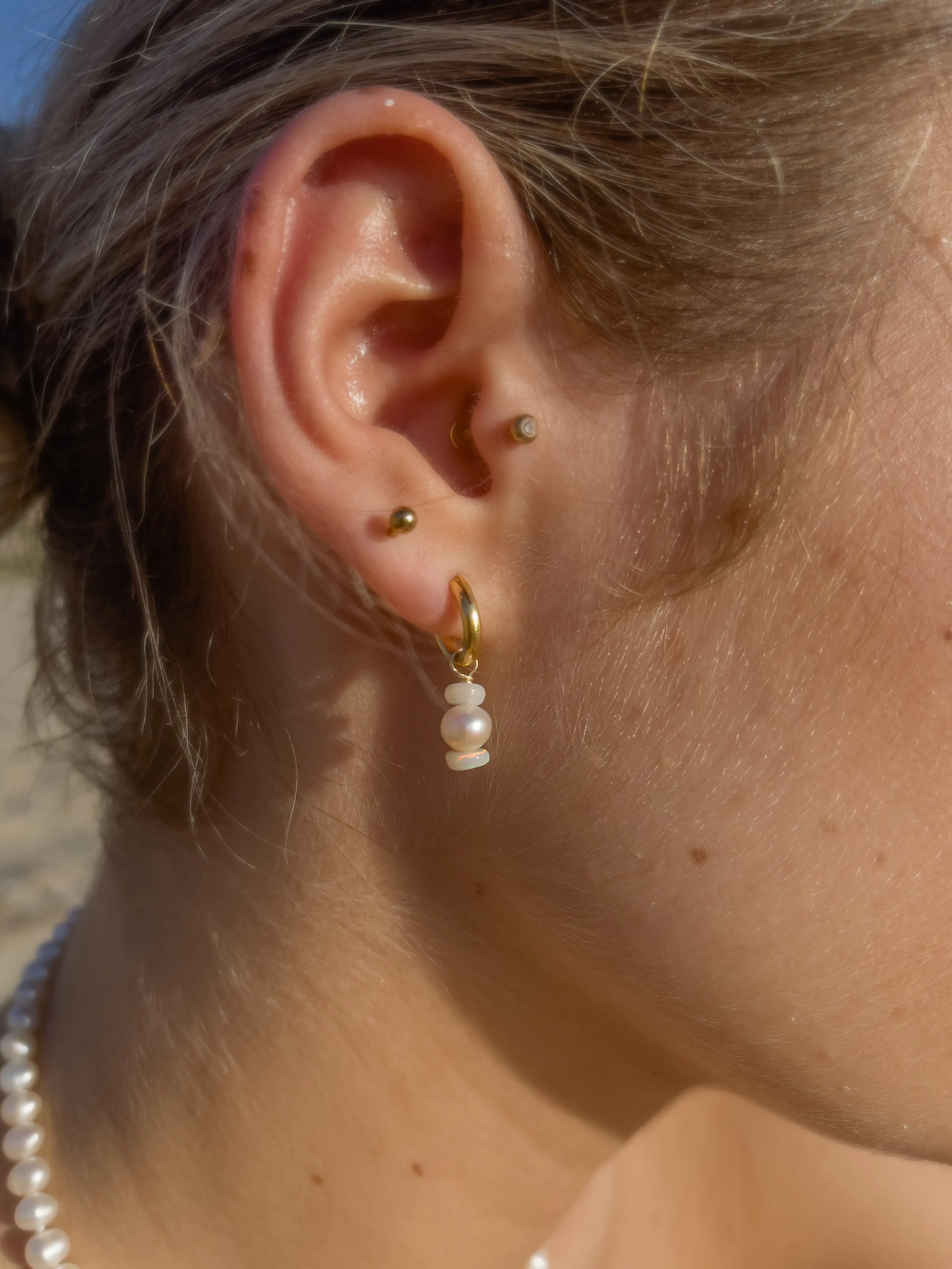 Mini Confetti Opal & Pearl Gold Hoops