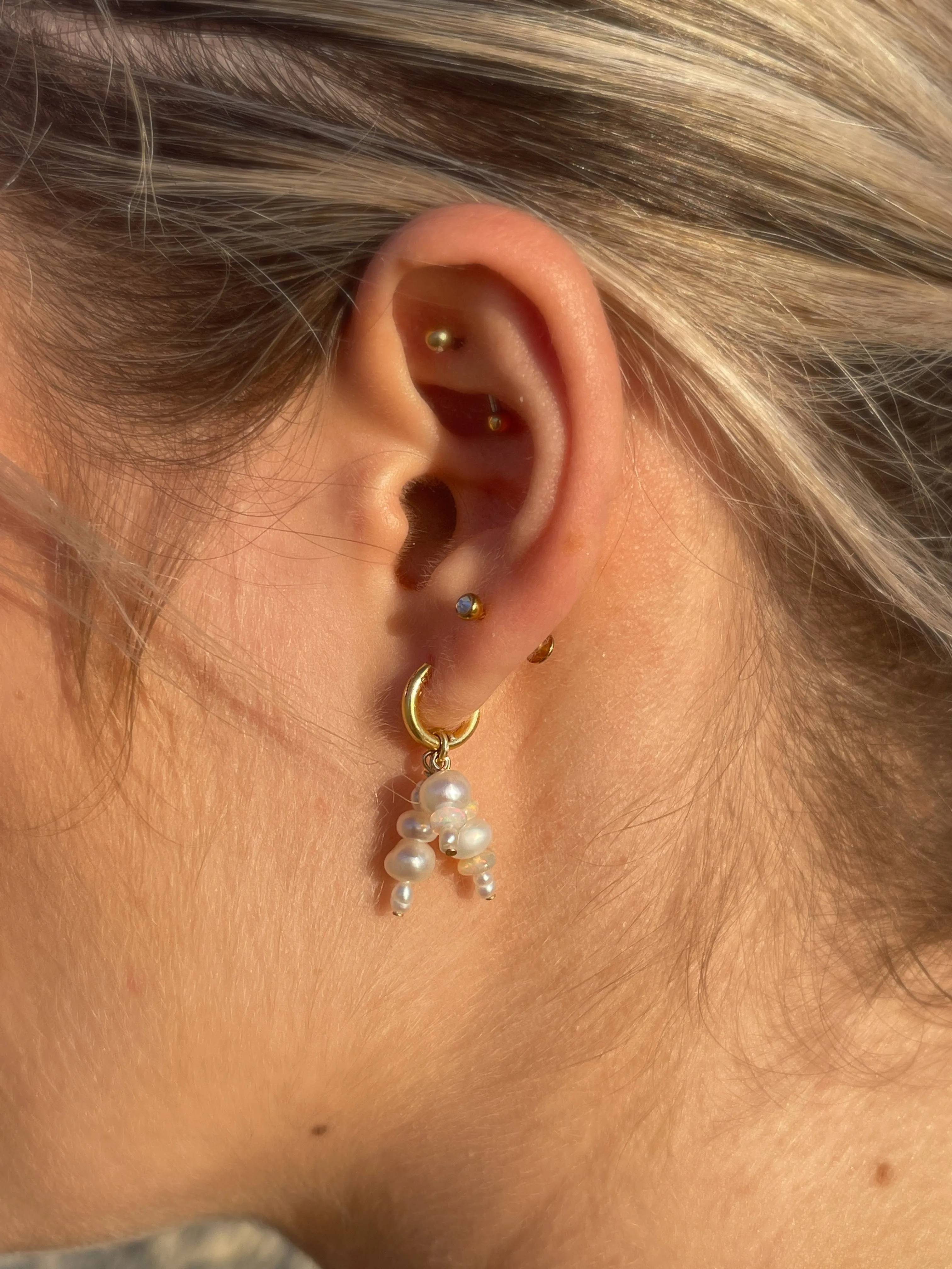 Mini Confetti Opal & Pearl Gold Hoops