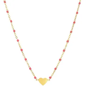 Mini Enamel Beads Stainless Steel Heart Necklace | Hot Pink
