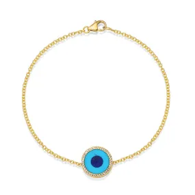 Mini Turquoise Inlay Evil Eye Bracelet with Diamonds