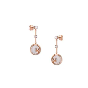 Mother-of-pearl Circle with Zircon Silver Drop Earrings for Women