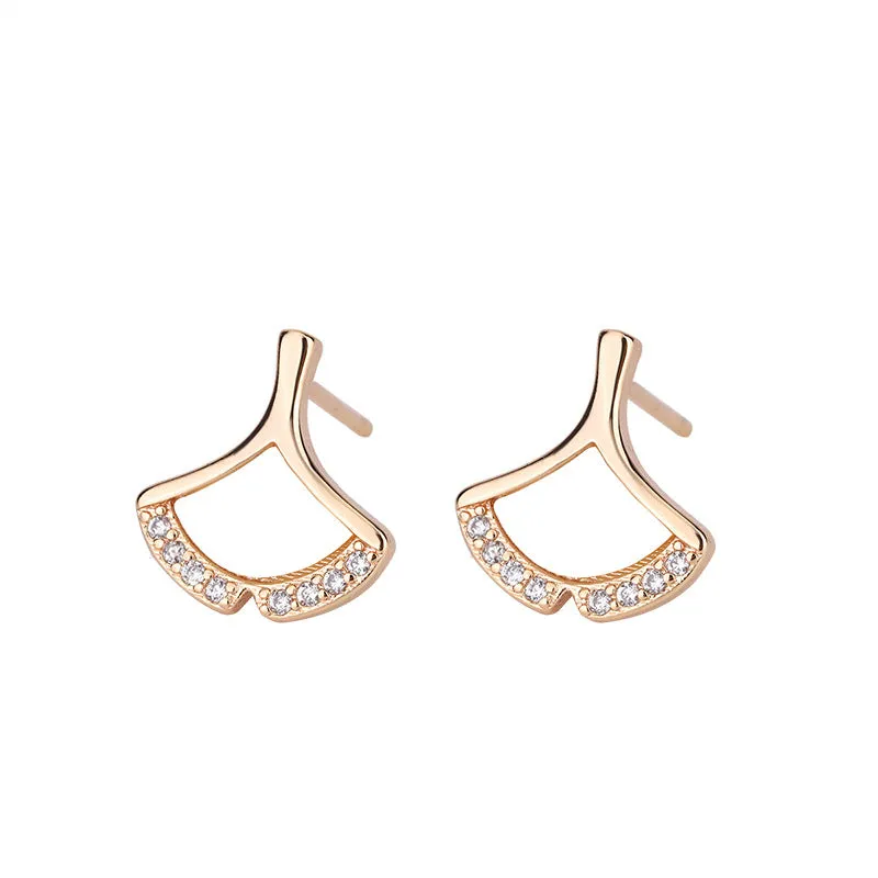 Mother of Pearl Ginkgo with Zircon Silver Studs Earrings for Women