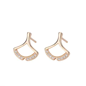 Mother of Pearl Ginkgo with Zircon Silver Studs Earrings for Women