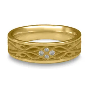 Narrow Tulip Braid Wedding Ring with Diamonds in 14K Yellow Gold