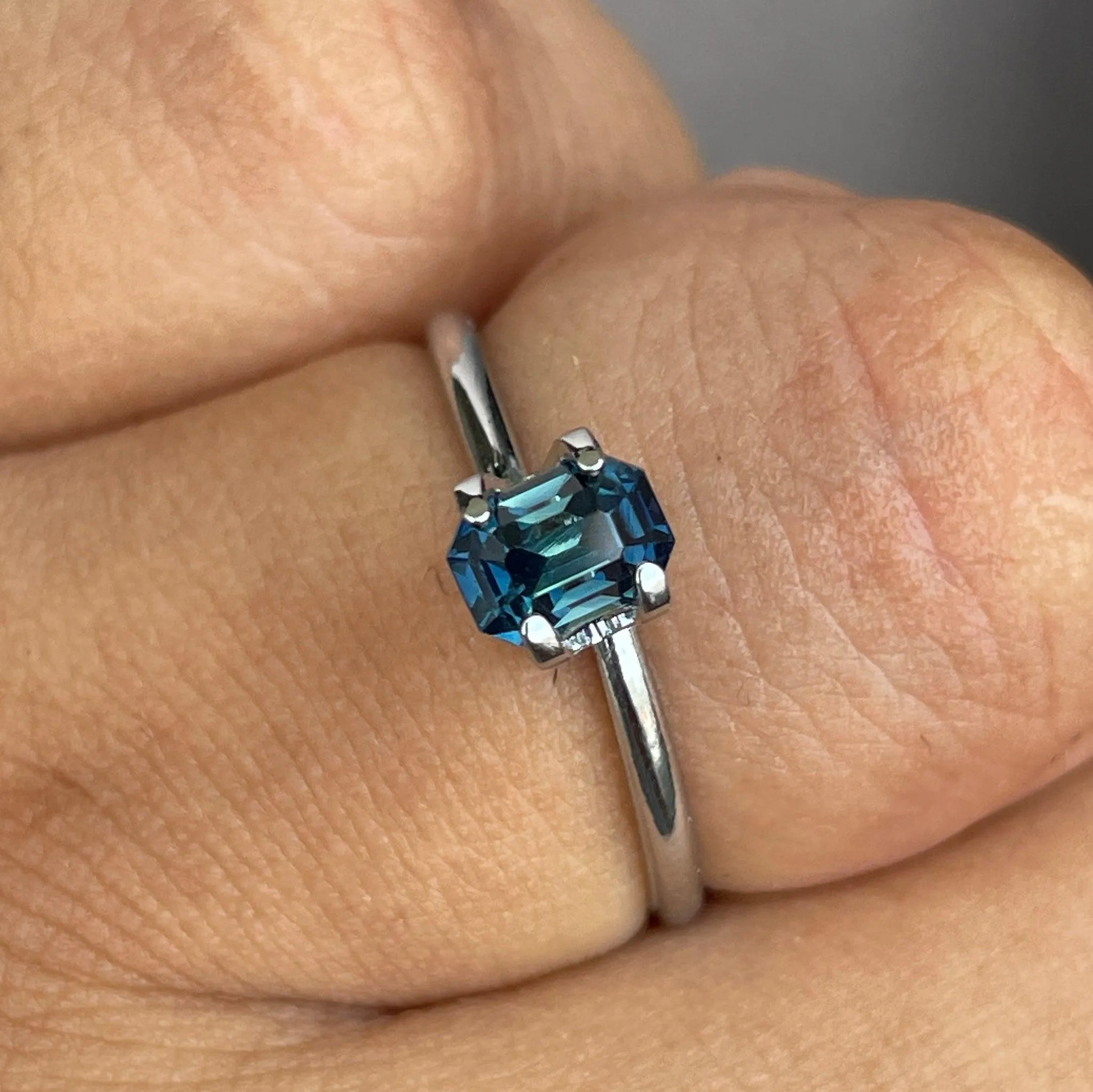 Natural Blue Green Sapphire Emerald Cut 1.13 Carat