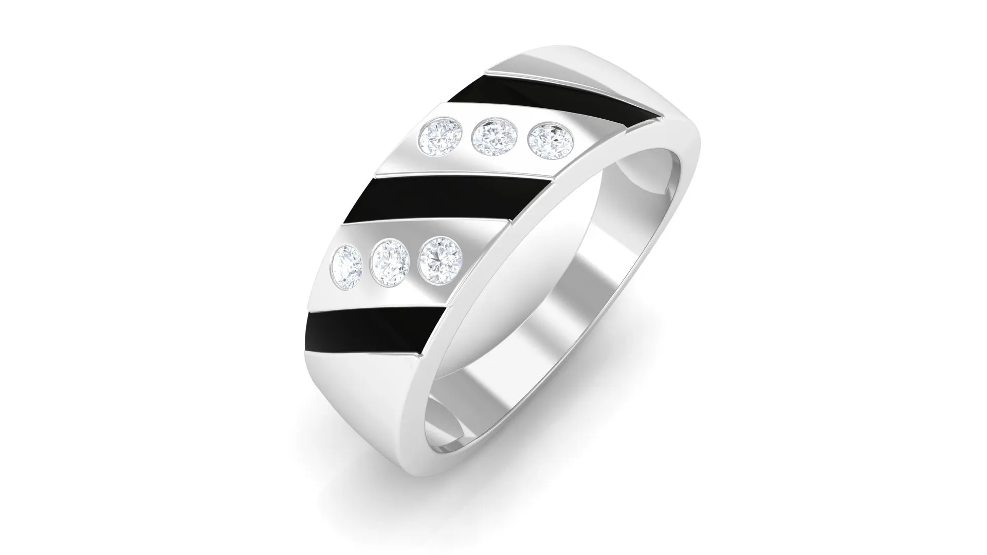 Natural Diamond Wedding Band with Enamel