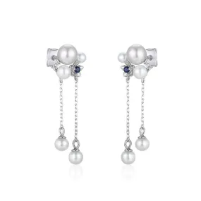 Natural Freshwater Pearl Long Tassel Silver Drop Earrings for Women