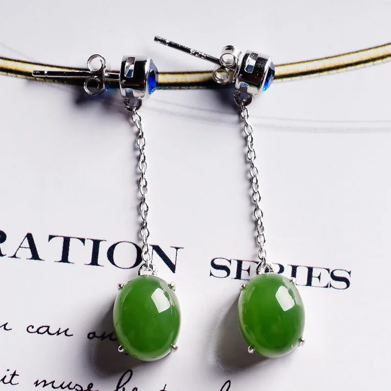 Natural Jade Earrings Nephrite Silver Zircon Earrings ZEG522