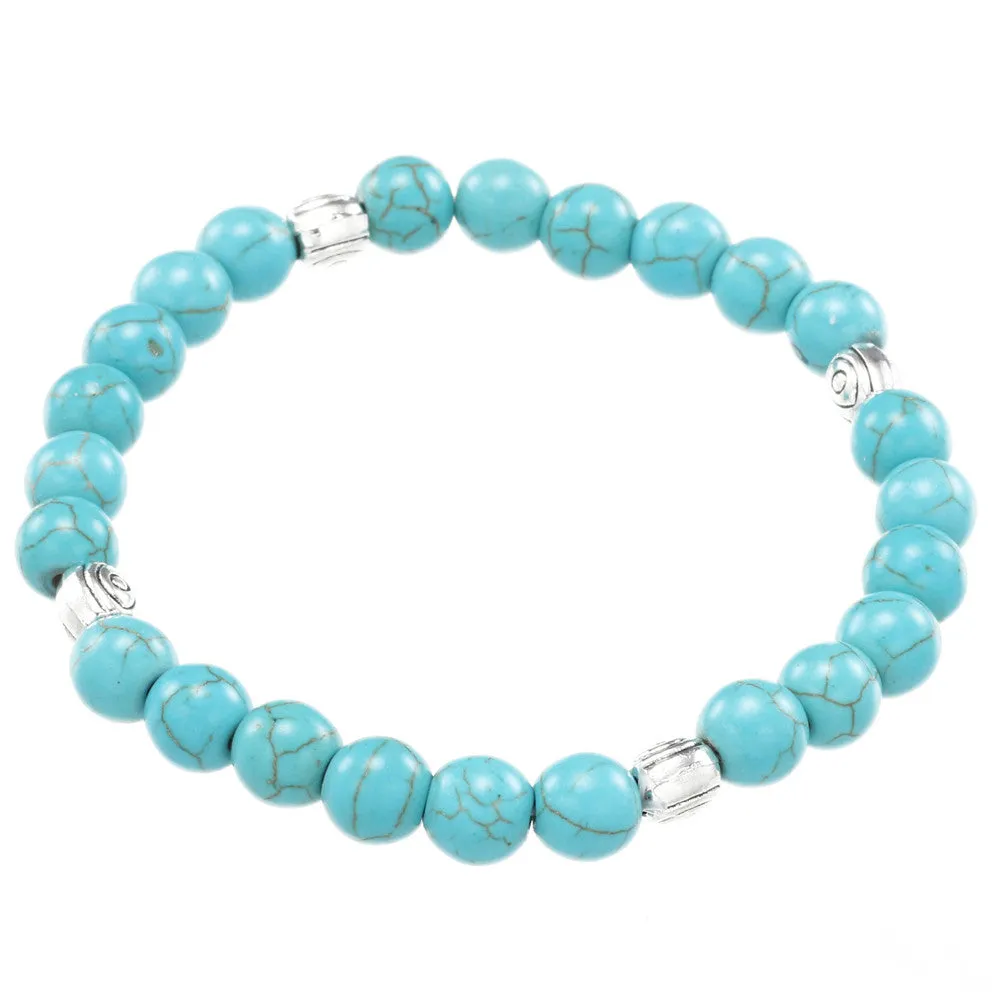 Natural Turquoise Beads Two Handmade Beaded Big Tree Pendant Bracelet