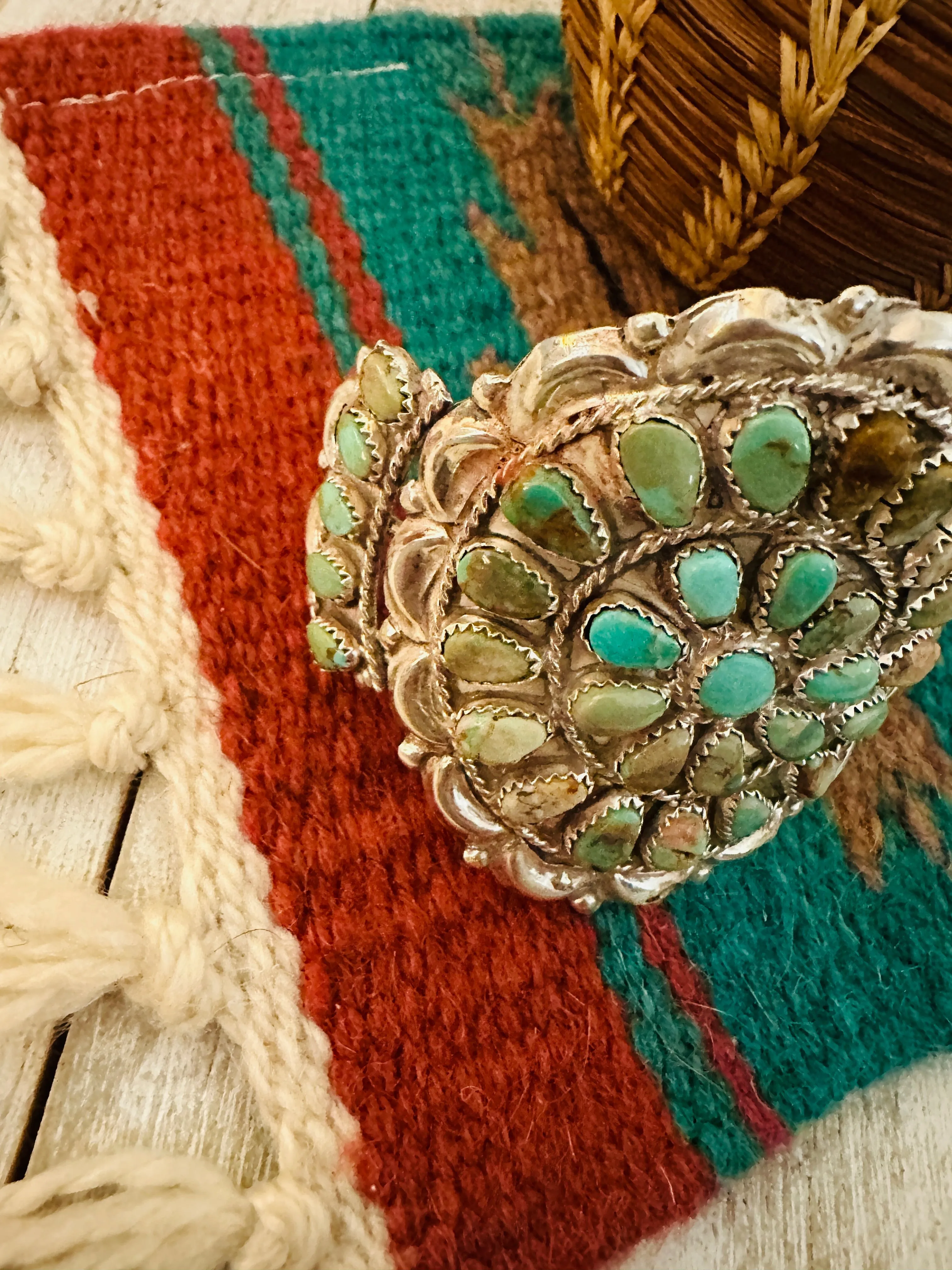 Navajo Royston Turquoise & Sterling Silver Cluster Cuff Bracelet