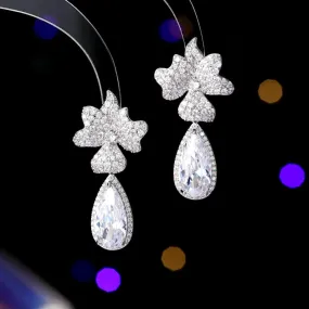 New Luxury Cubic Zirconia Waterdrop Flower Earrings Banquet Dress Bridal Wedding Jewely LYI093