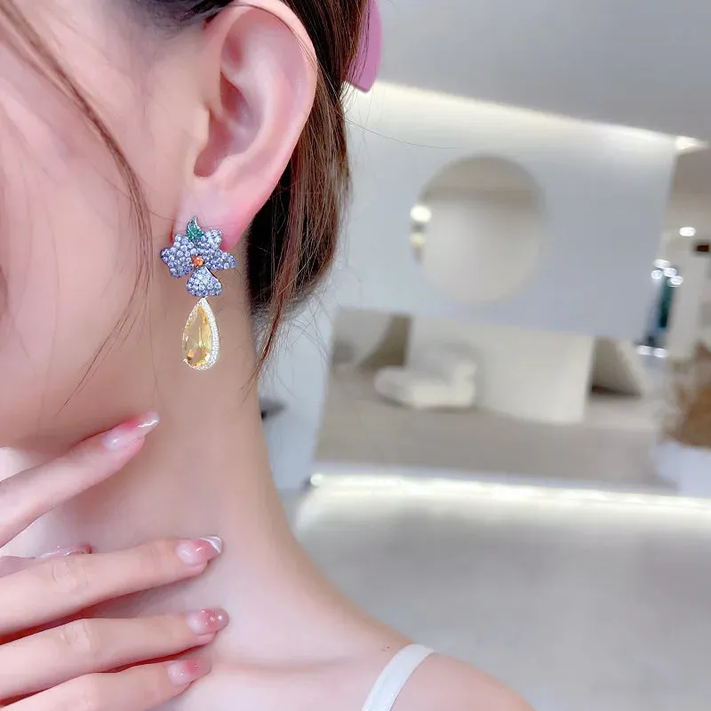 New Luxury Cubic Zirconia Waterdrop Flower Earrings Banquet Dress Bridal Wedding Jewely LYI093