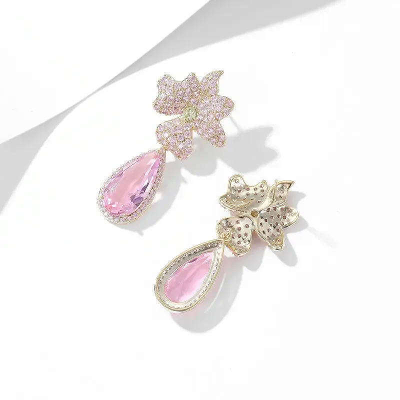 New Luxury Cubic Zirconia Waterdrop Flower Earrings Banquet Dress Bridal Wedding Jewely LYI093