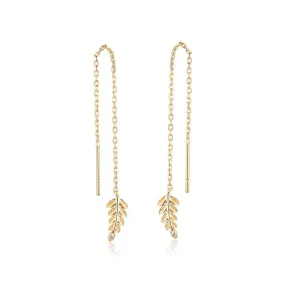 Olive Leaf Zircon Long Tassel Sterling Silver Ear Line Earrings
