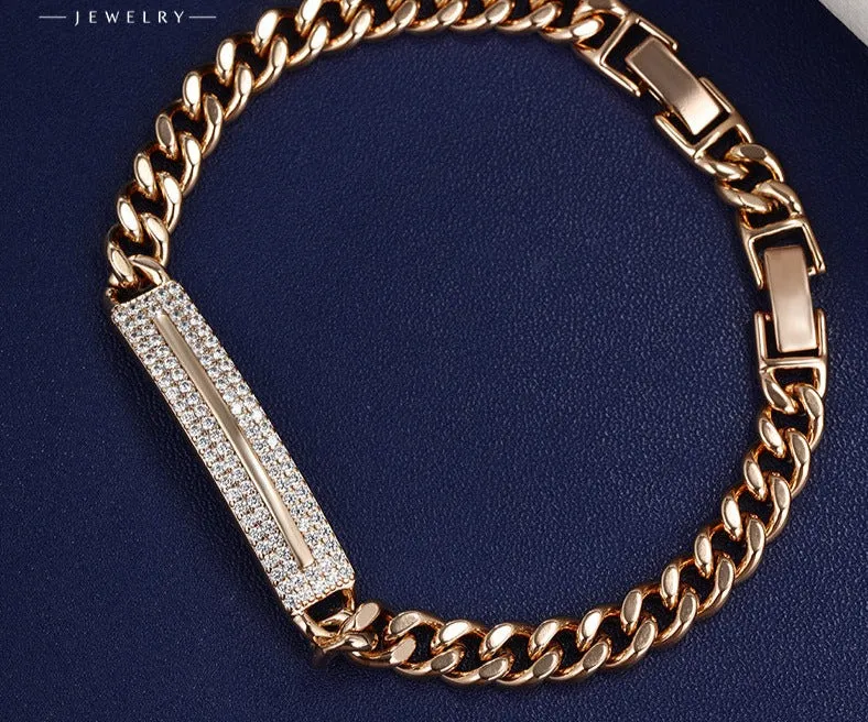 One-word Curved Bracelet Unisex Niche Cold Style Simple Personalized Hand Jewelry Trendy and Cool Cuban Chain Bracelet