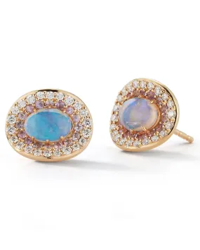 Opal and Pave Diamond Orbit Stud Earrings